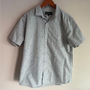 Molokai Surf Co Mens XL Grey Lightning Bolt Print Short Sleeve Button Down Shirt